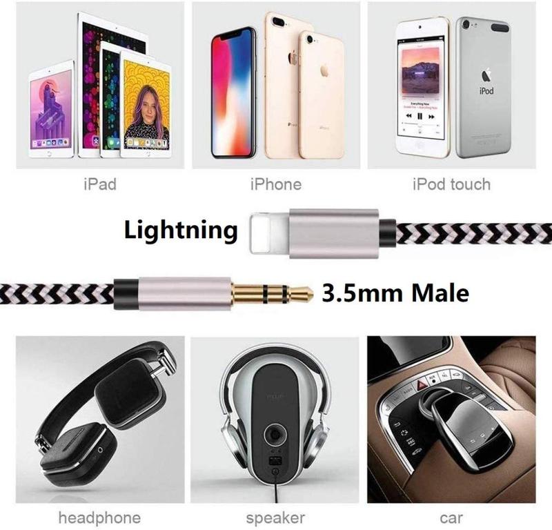 iPhone Aux Cord for Car, [Apple MFi Certified] Lightning to 3.5 mm Aux Audio Nylon Braided Cable for Car Home Stereo Speaker Headphone Compatible with iPhone 14 13 12 11 Pro Max XS XR X 8 iPad, Silver