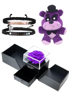 Five Nights at Freddy's series plush toys, 7 inches, children's bedding, super soft plush pillow/doll. Creative couple's gift, magnetic matching bracelets with a rose gift box, bracelet for girlfriend, perfect gift for him/her, Valentine's Day gift for co