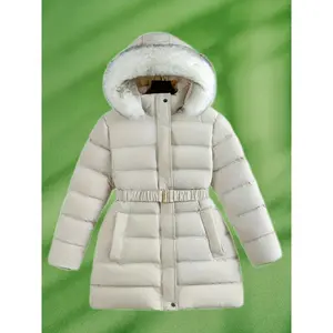 Girls' Cozy Fleece-Lined Winter Jacket - Stylish Black Hooded Coat with Golden Belt, Zip-Up Front, and Buttoned Cuffs, Perfect for Cold Weather, Casual Winter Wear, Winter Coat for Girls, Winter Outerwear, Hooded Coat, Thick Fleece Lining