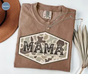 Comfort Colors Mama T-Shirt - Camo Patch MAMA Letter Graphic With Distressed Varsity Text, Cute Mom Tee For Women, Mother's Day Outfit, Country Mama Shirt, Birthday Gift For Mom, New Mama, Wife And Outdoor Loving Mothers From Kids And Family Summer Top