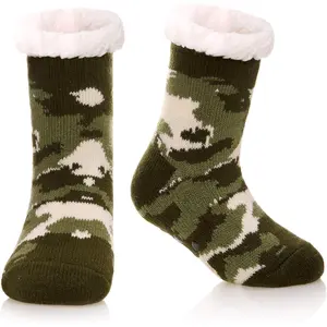 L-SOK009   Kids Boys Girls Fuzzy Slipper Socks Soft Warm Thick Fleece lined Christmas Stockings For Child Toddler Winter Home Socks