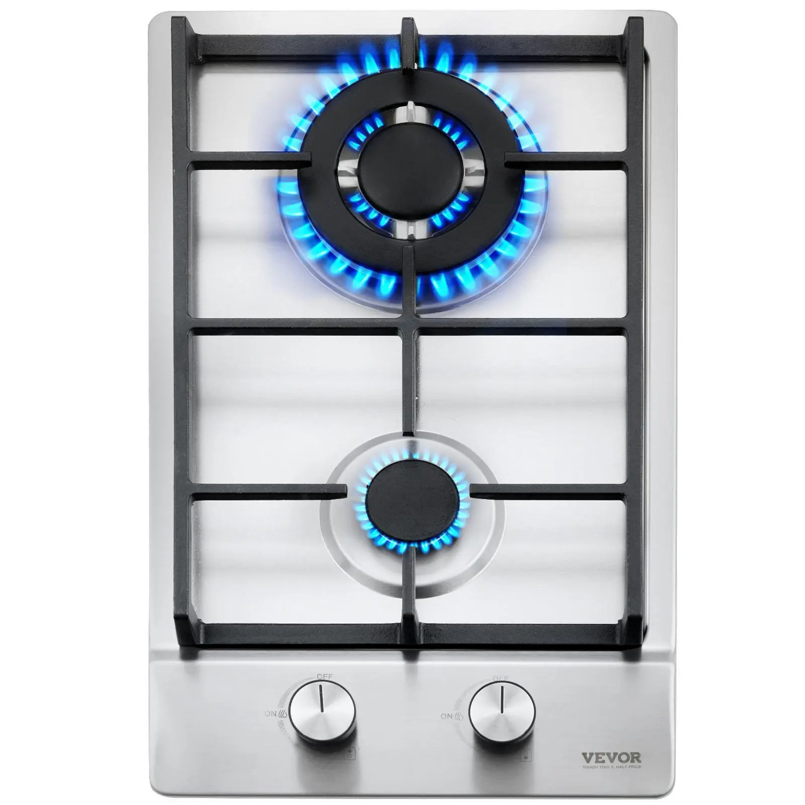 【Summerfinds】VEVOR Gas Cooktop 12 inch,  , Max 12250BTU 2 Burners Built-in Stainless Steel Gas Stove Top, LPG/NG Convertible Dual Fuel Natural Gas Hob with Thermocouple Protection for Outdoor, Kitchen, Camping, RV