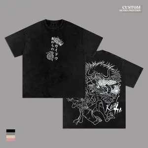 Kaido x Lufi 1Piece Anime T-Shirt, Devil Fruit Beasts Pirates Yonko Clash Gear 5 Graphic Tee, Double Sided Vintage Washed Oversized Streetwear Shirt, Wano Battle Manga Design, Heavy Cotton Unisex OP Fan Gift Gym Merch Apparel
