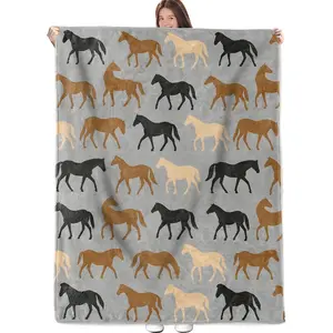 Horse Blanket, Nature Farmhouse Animal Flannel Throw, Soft Cozy Lightweight Throws Blankets for Kids Girls Boys, Minimalist Classic Home Decor for Sofa Couch Bedroom Home