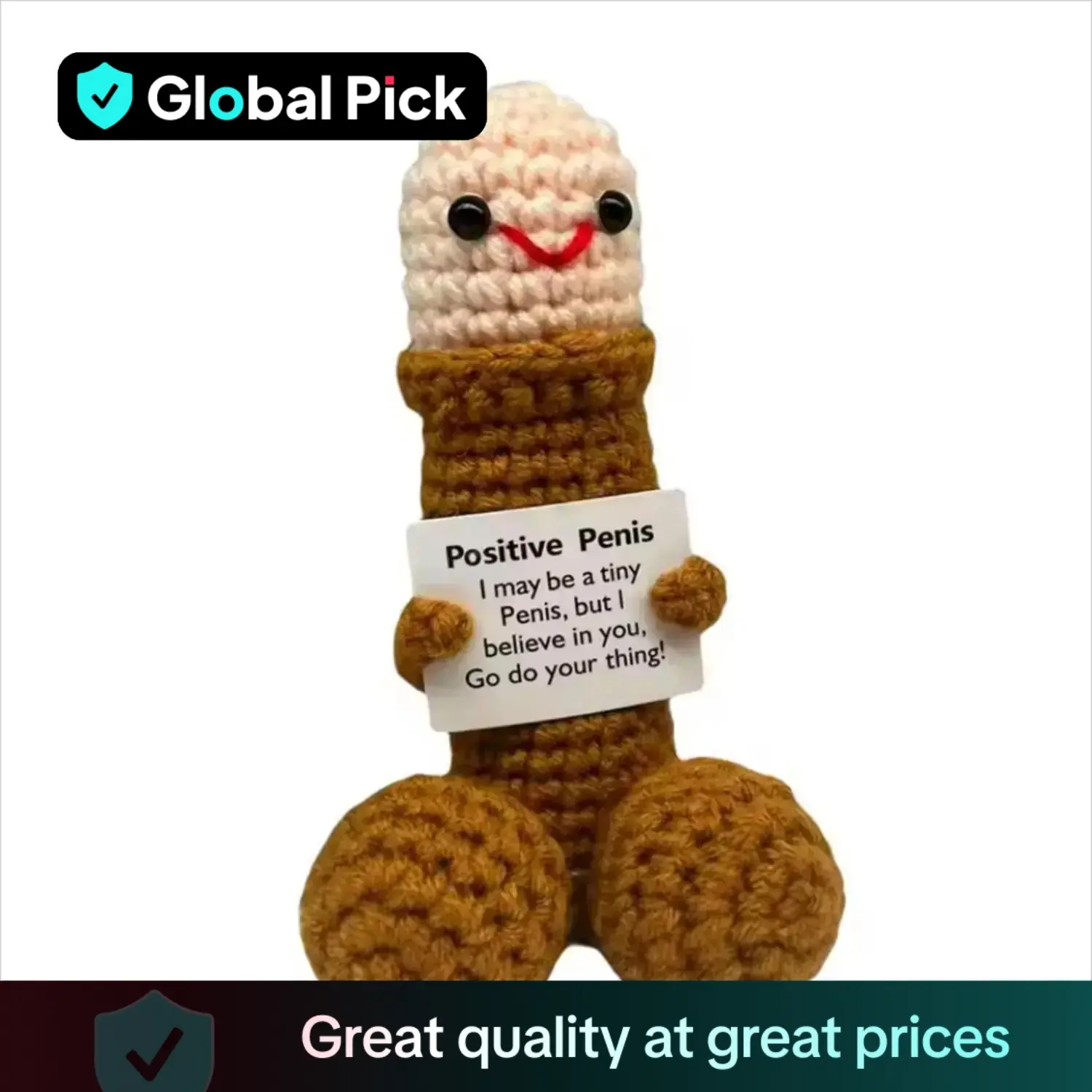 Cute Crochet Doll, 1 Count Creative Knitted Decor with Positive Message Card, Soft Stuffed Doll, Birthday Gift, Huggable Stuffed Animal