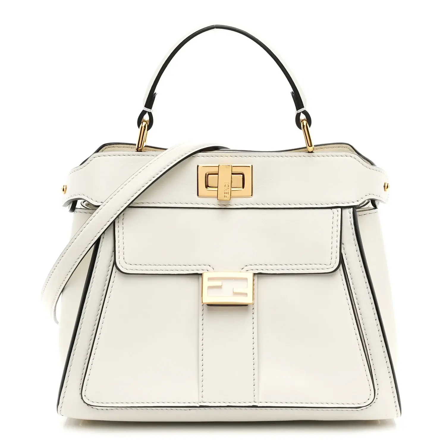Pre-owned FENDI Leather Shoulder Bags Nappa Pocket Mini Peekaboo Iconic Satchel White 4000032026616
