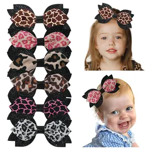 JoyBowie 6 Pcs 4.1inch Animal Print Hair Bows for Girls, Cute Hair Accessories Set boutique baby girl hair bows Exquisite girls' hairpin