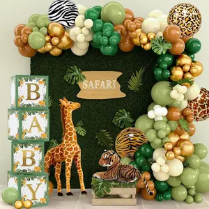 119pcs Wild Green Safari Jungle Theme Latex Balloons Garland Arch Kit for First Birthday, Babyshower, Anniversary, Celebrations, Party Decoration