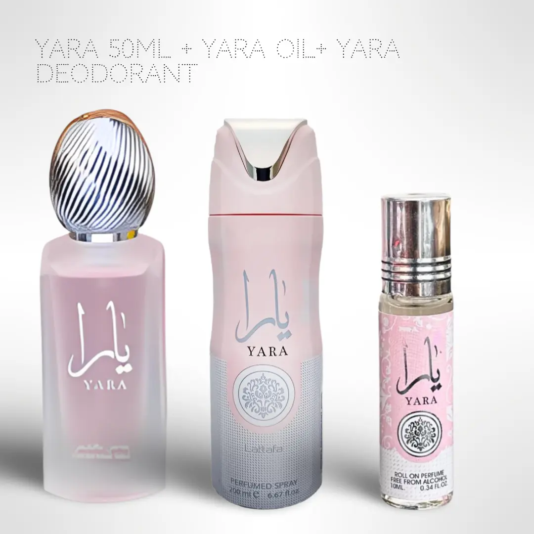Lattafa Perfumes YARA Fresh Hair Spray - 50ML + Yara 10ml (0.34 Fl.oz) Roll On Perfume Oil + Yara Deodorant Perfumed Body Spray 200ml Lasting Perfume - Value Bundle For Women - Fragrance Gift Bundle niche  fragrances perfume spray, Edp, Long Lasting Vanil