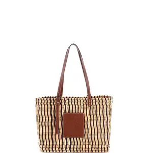 Pre-owned Loewe Straw Tote Bags REBAG Paula's Ibiza Square Basket Tote Woven Reed with Leather Small by Rebag