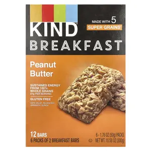 KIND Bars Breakfast Bar, Peanut Butter, 6 Packs, 1.76 oz (50 g) Each