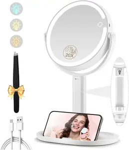 Makeup Mirror Lights, Double Sided 1X/20X Magnifying Mirror Light, Rechargeable 3 Color Lights No brand