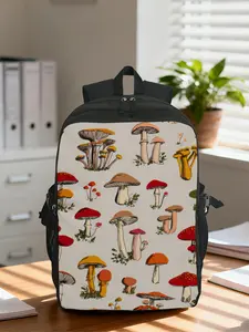 （2D Flat Printing）1pc Mushroom Pattern Art Computer Backpack - Stylish & Comfortable, Camping Travel Bag, Spacious Capacity, Suitable for Commuting, Shopping, Fitness, Hiking, Yoga, Beach, Unisex