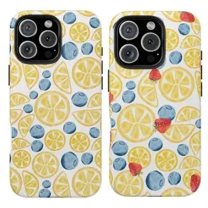 Lemon & Blueberry Phone Case,phone Case Suitable for Iphone 11/12/13/14/15/16/17 Pro Promax Plus Air and Samsung S22/S23/S24/S25 Plus Ultra Fe– Fresh Fruit Design with Cute Pastel Colors – Perfect Gift for Her & Him