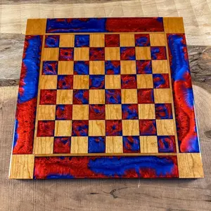 Red Lava Deep Blue Cherry Chess Board (INCLUDES GLASS PIECES)
