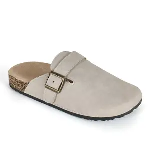 Women's Suede Clogs Round Toe Cork Clogs with Adjustable Buckle Straps Suede Leather Gym Shoes Arch Support Retro Fashion Walking Slippers