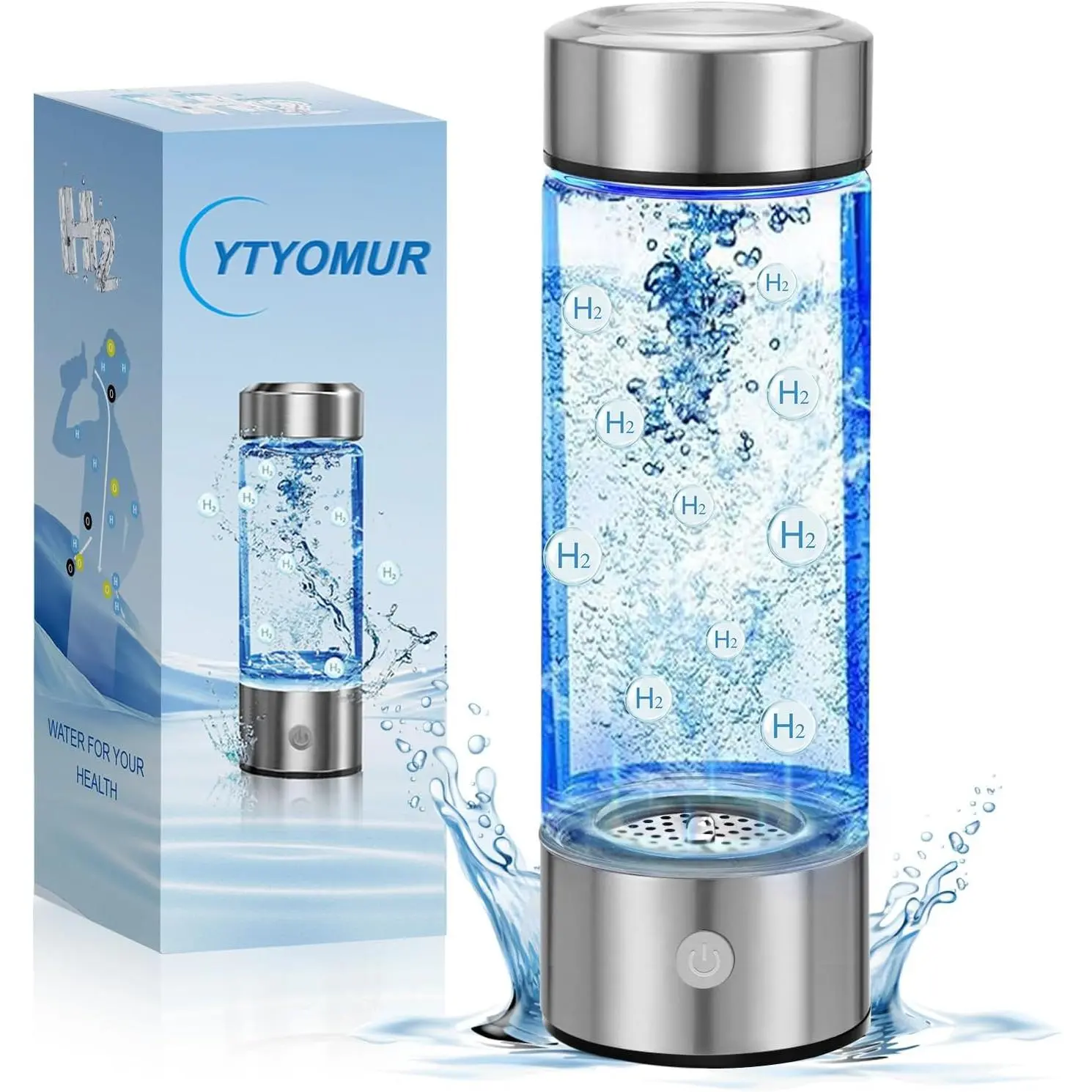 2025 New Hydrogen Water Bottle, Rechargeable Hydrogen-Rich Water Generator Machine with SPE PEM Technology,for Home Office Travel Fitness Drinking, Portable, Glass, Stainless Steel, 450ml