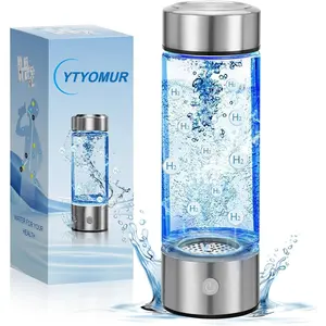 2025 New Hydrogen Water Bottle, Rechargeable Hydrogen-Rich Water Generator Machine with SPE PEM Technology,for Home Office Travel Fitness Drinking, Portable, Glass, Stainless Steel, 450ml