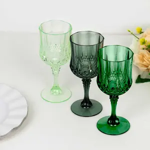 12-Pack Plastic Cocktail Goblets Assorted Green Transparent Crystal Cut - Shatterproof Drinkware 8oz