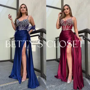 Santana Beaded Corset Bodice Satin Gown