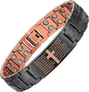 Copper Cross Bracelet for Men - Ultra Strength Magnetic Copper Mens Cross Bracelets - Adjustable Copper Bracelet with Sizing Tool Jewelry Box(Black)