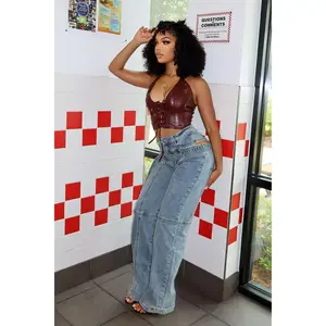 Hayden Washed Denim Cut Out With Belt Jeans Hayden Washed Denim Cut Out With Belt Jeans