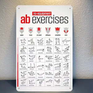 Room Decoration Iron AB Exercise No Equipment Workout Chart, 8x12 Inch, Metal Gym Poster, Waterproof and Weatherproof Decoration, Perfect for Universities, Bathrooms, Caves, Bars, Cafes, Garages, Farmhouses, Man Caves - Black Vintage Poster Gift
