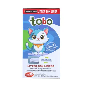 Tobo 30 Count Disposal Bags with Tie Handles Large 37 x 17 2mil Drawstring Extra Durable Pet Cat Pan Liners for Litter Box Extra-Thick Kitty Litter Box Bag