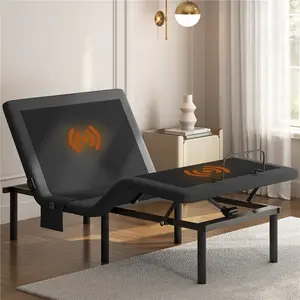 【Massage & Remote】 Yaheetech Adjustable Upholstered Bed Frame, Bed Base W/ Independent Head & Foot Incline, Under-Bed LED Lights, USB Ports, 4 Bed Height Settings, Storage Bag, Easy Assembly