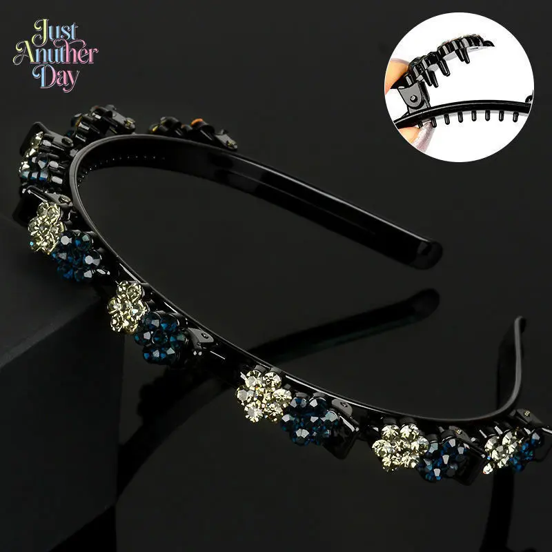 Women's Rhinestone Decor Braiding Hair Headband - Non-Slip Teeth Design, Bangs & Flyaways Fixing Hair Accessory for Camping & Hiking, Sports & Outdoor Headbands for Women's Accessories, Accessories For Women