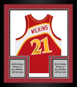 Framed Dominique Wilkins Atlanta Hawks Autographed Red Mitchell and Ness 1986 Hardwood Classic Logo Authentic Jersey with "HOF 15" Inscription - Fanatics Authentic Certified