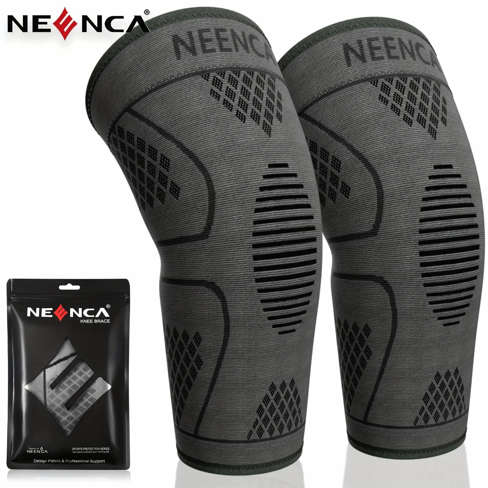 NEENCA 2pcs Breathable Compression Knee Sleeve for Men Women High Elasticity Knee Support with Non-Slip Silicone Strip for Running, Exercise, High Intensity Sports, Black