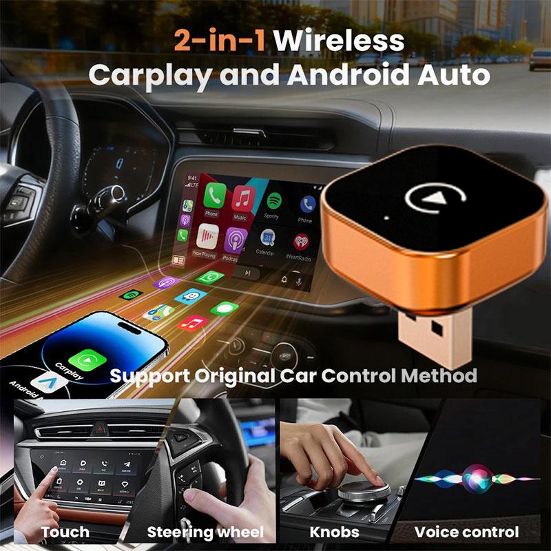 TrolinkTek 2026 Wireless CarPlay Adapter & Android Auto Adapter - 5GHz Bluetooth 5.4 dual-mode Type-C/USB dual interface, plug and play, second connection without delay, support OTA online upgrade