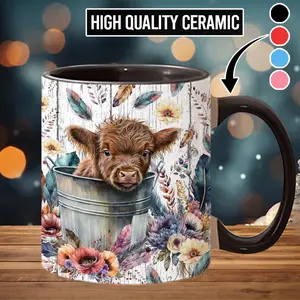 Baby Highland Cow Western Style Accent Mug ,Coffee Mug Gift - hlc5041