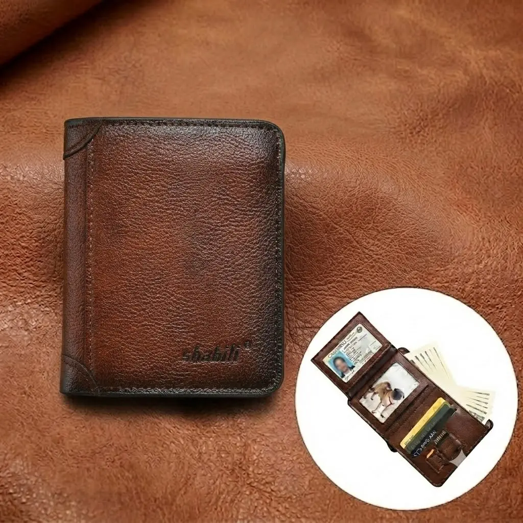 Men's Vintage Leather Tri-Fold Wallet, Soft Oil Wax Leather Vertical Wallet with Multiple Card Slots, High Capacity Wallet for Cash & Cards