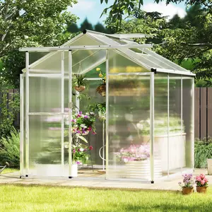 COSTWAY - Large Walk-in Green House with Rain Gutters and Polycarbonate Panels-6 FT