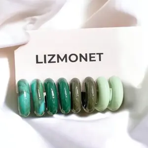 Green Chunky Huggie Hoops - Multicolor Resin Hoop Earrings with Hypoallergenic Posts