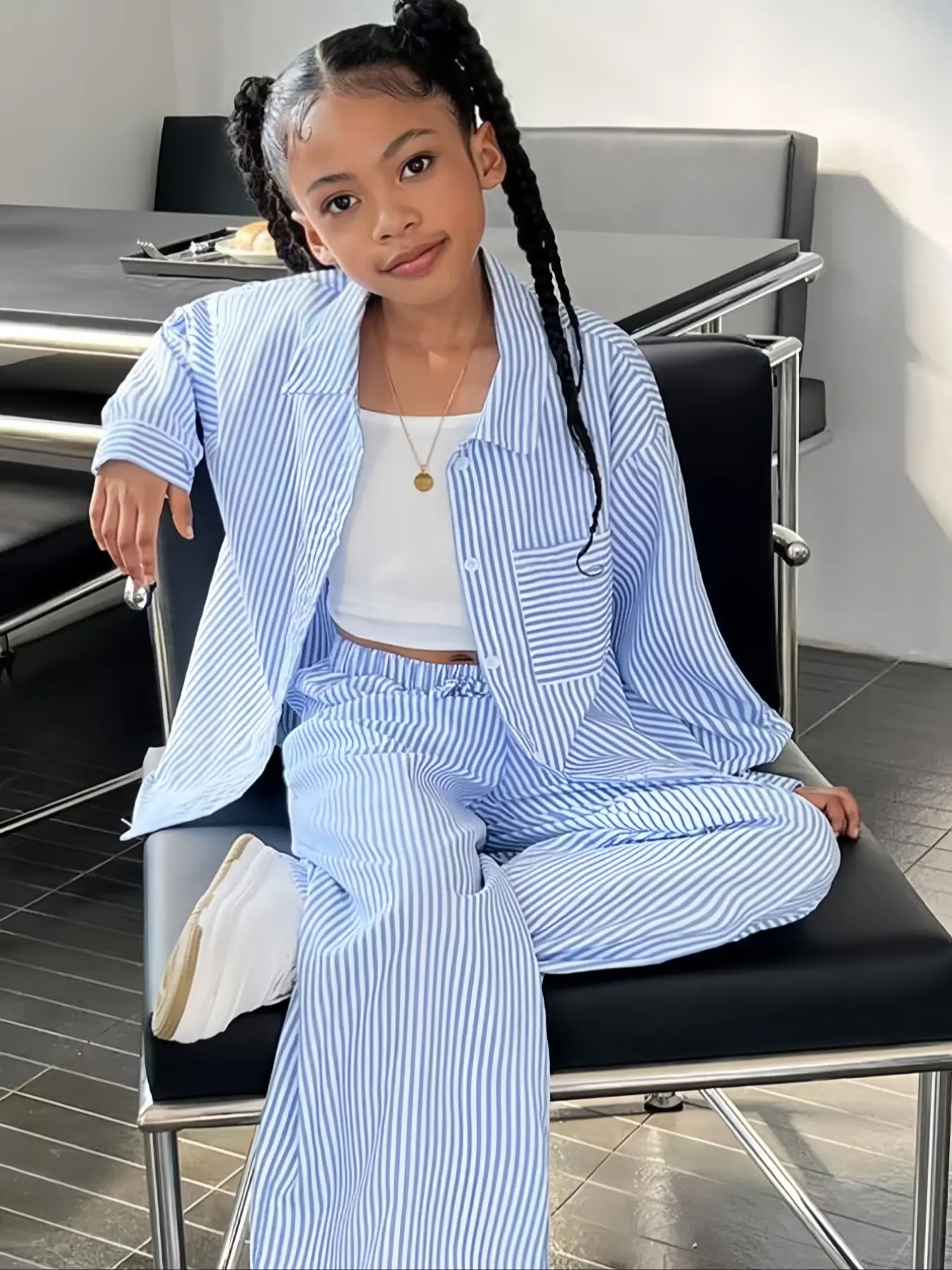 Girls' Three-Piece Set, Striped Long Sleeve Shirt, Pants & Tank Top, Perfect for Spring & Fall, Daily Wear, Casual Outfit Set