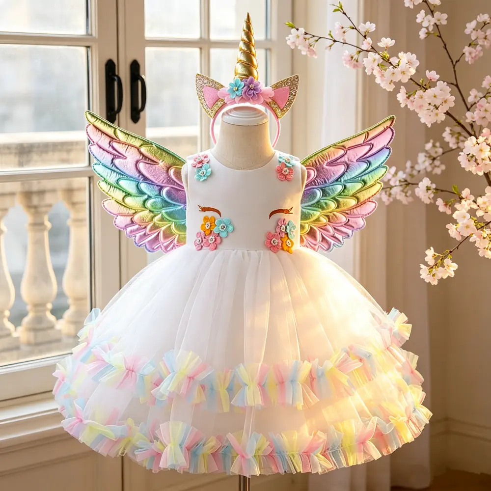 025 ( Dress + All Accessories ) One-Year-Old Girl's Dress Toddler Dress Princess Dress Unicorn Dress for Children
