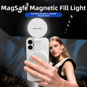 3-in-1 Foldable Magnetic Selfie Light for All Phones, 360° LED Ring Light with MagSafe, Mirror & Phone Stand, Portable & Rechargeable Fill Light for Makeup, Zoom, Live Streaming & Photography