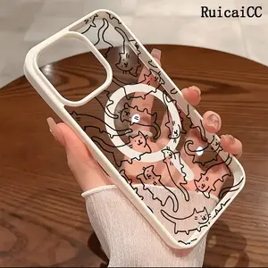Premium Magnetic Phone Cases for iPhone11/12/13/14/15/16//17/Air/promax/Plus Black graffiti cat y2k cased MagSafe Ready, Anti-Fall, Springtok and Ultra-Thin Design | Perfect for Everyday Use Screen Protector Resistance