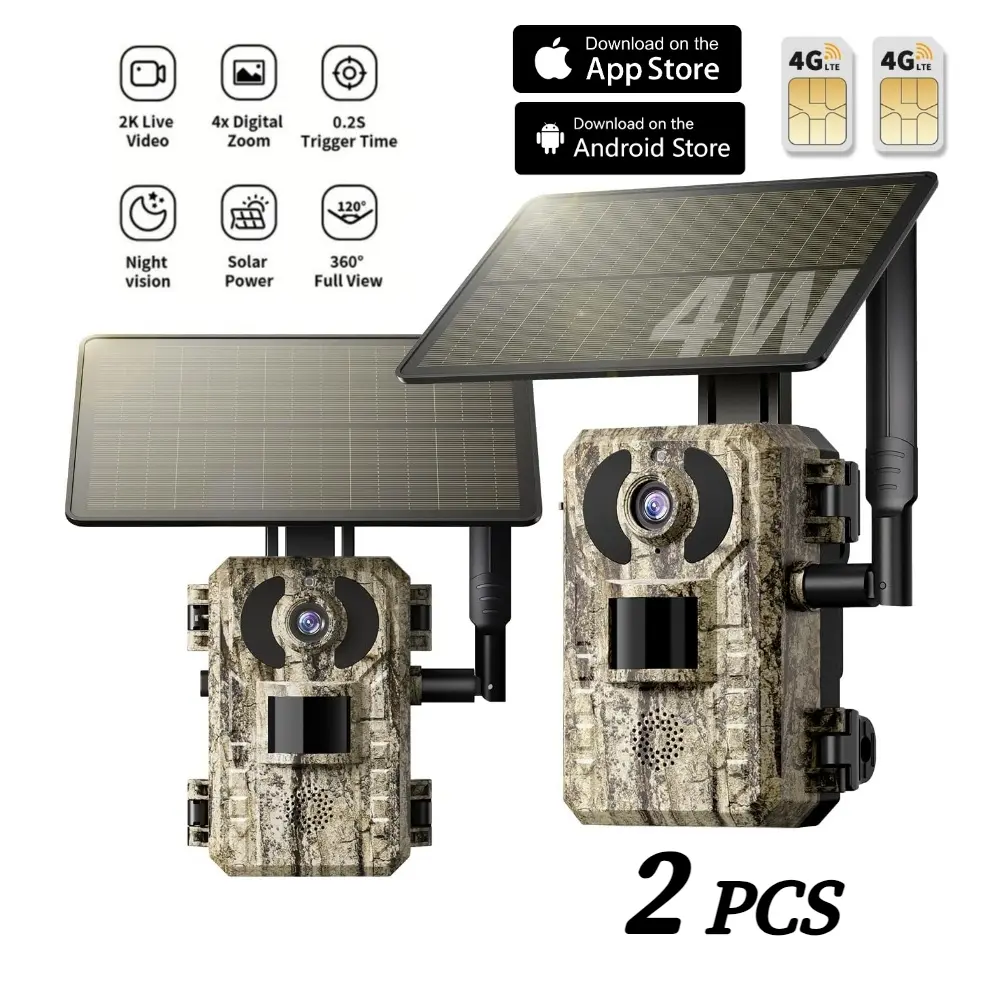 [2.7K Live View] 4G LTE Cellular Trail Camera with Solar Panel, Remote Phone Access and Playback, Motion Activated and 0.2 Second Trigger Time, Night Vision, Built-in SIM Card, Hunting Camera for Farm/Garden/Ranch