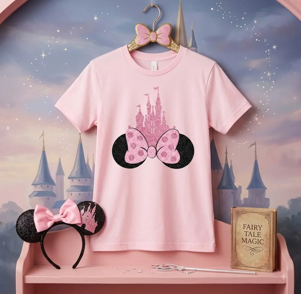 Magical Castle T-Shirt, Pink Bow Graphic Tee, Princess Aesthetic Shirt, Cute Travel Outfit