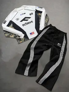 Men's Two-Piece Set, Comfortable Casual Graphic Jersey and Sports Pants, Trendy Outdoor Wear for Fall and Winter, Versatile Everyday Style