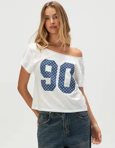 FULL TILT 90 Dot Womens Off The Shoulder Tee