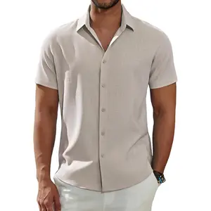Men's Linen Shirts Short Sleeve Button Down Shirts Casual Summer Beach Wedding Shirts
