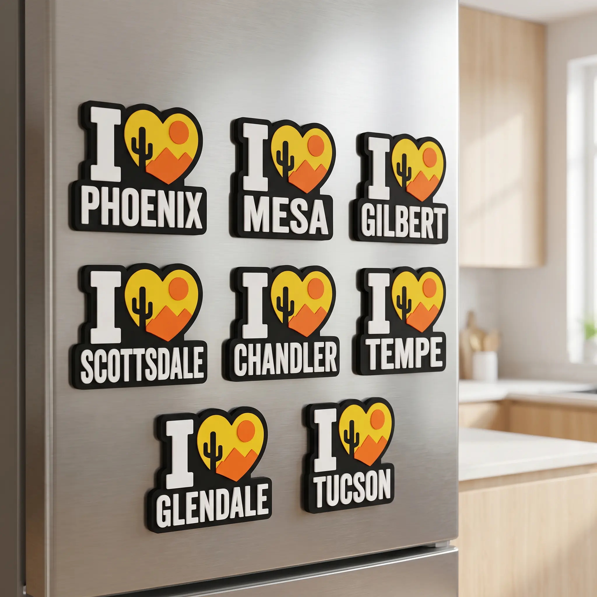 I Love Arizona City Fridge Magnet | Cactus Desert Decor | 8 City Collection