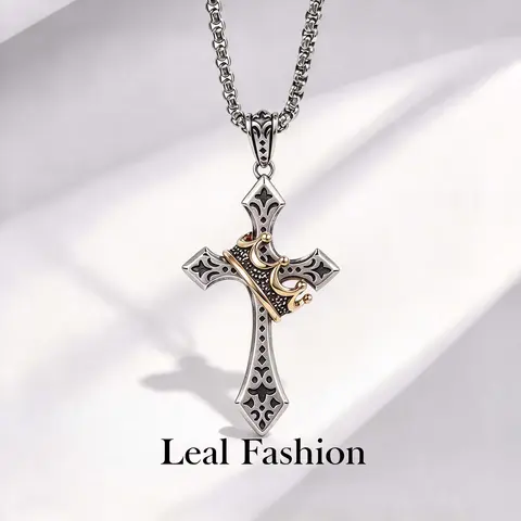 [ Prayer Necklace] New Crown Cross Necklace Personality Versatile Fashion Design Necklace Gift