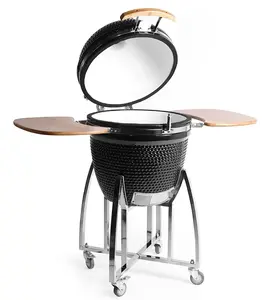 KoKoMo 21-Inch Stylish Thick Ceramic Kamado BBQ Grill, Sturdy Ash-Handling Barbecue with Protective Cover for Outdoor Grilling