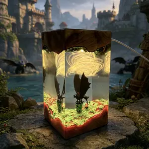 Toothless Resin Lamp Handmade Wood Resin Night Light How To Train Your Dragon Multi-Color LED Decorative Table Lamp, 3D Diorama Desk Decoration Ideal Home Bedroom Bar Counter Office Decor, Unique Fun Gifts for Boyfriend/Girlfriend Birthday